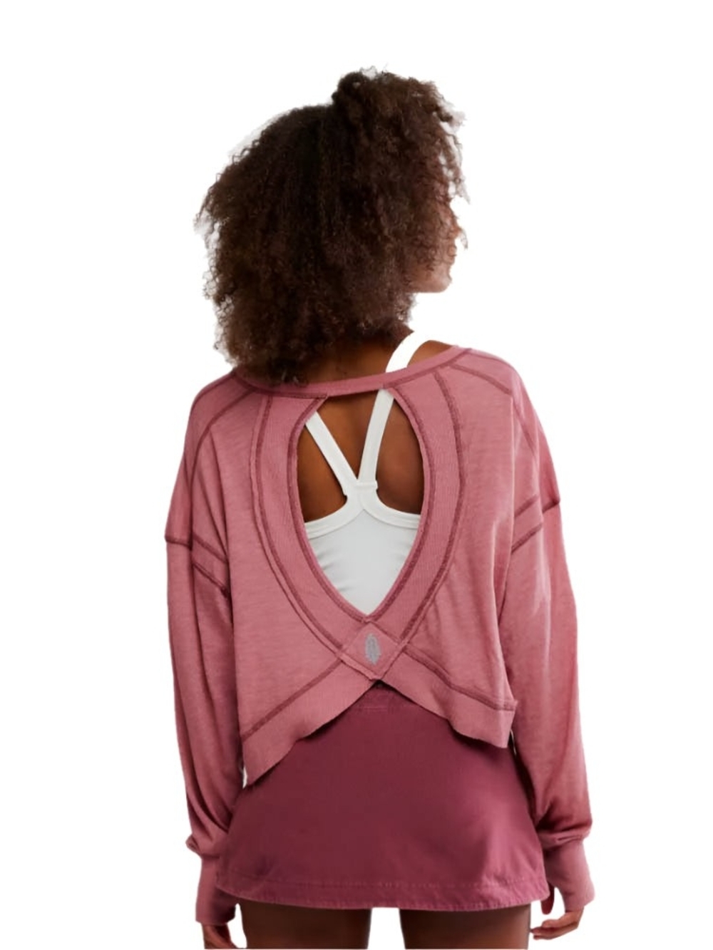 FP Movement by Free People Open-Back Long Sleeve Top in Dusty Rose